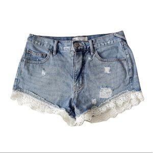 Free People Lace Trim Denim Shorts